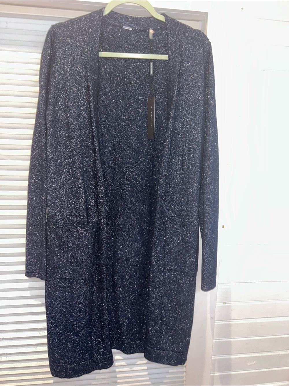 Elie Tahari Camerona Sweater Navy Lurex Metallic Duster Cardigan Coat Sz M NWT